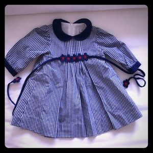 Girls Royal Gingham Dress with Appliqued Flowers
